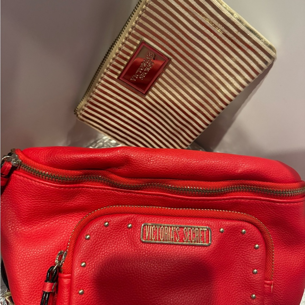 Victoria's Secret Red Leather Belt bag and wristlet, Vintage
